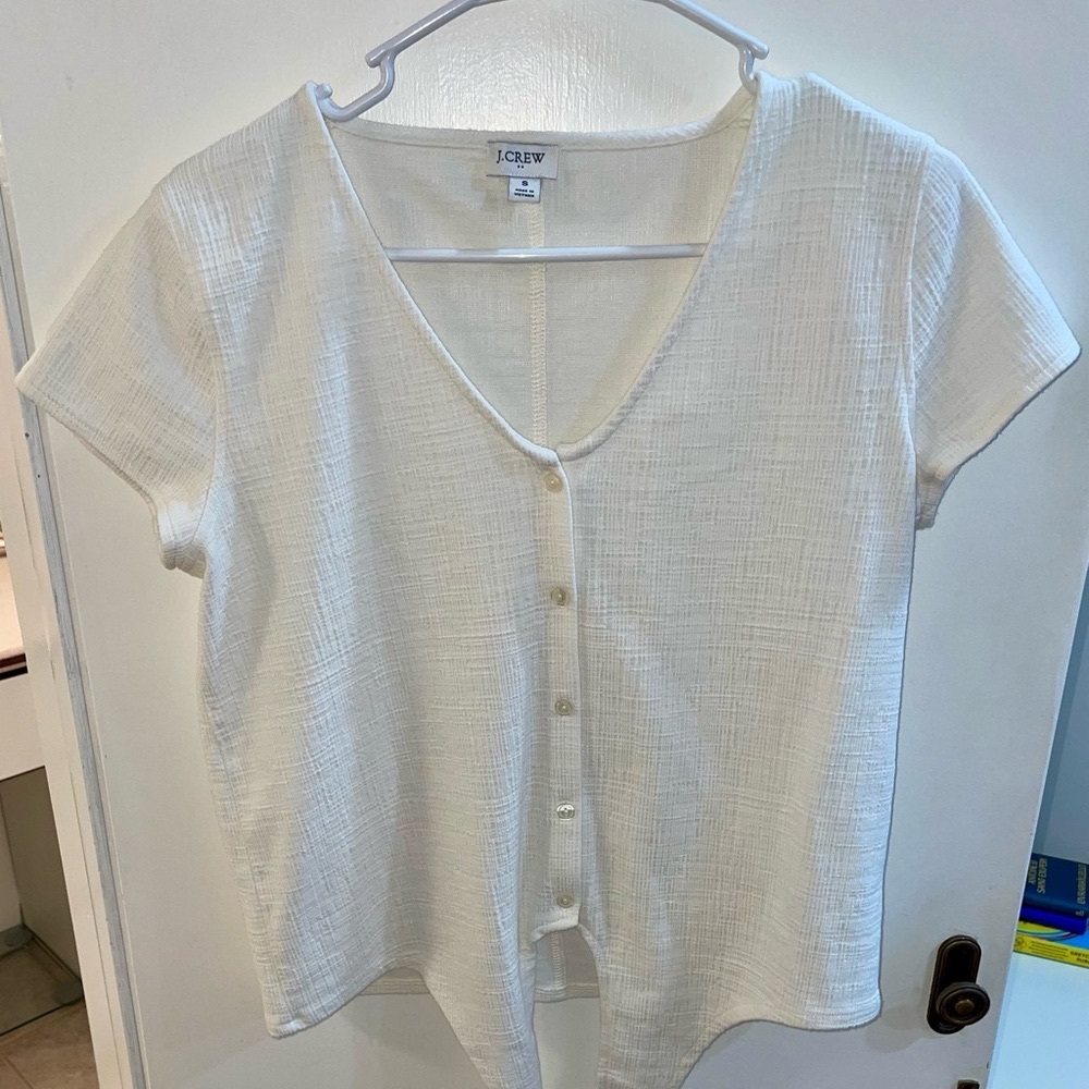 J. Crew White Button-Up & Front Tie Women's Top